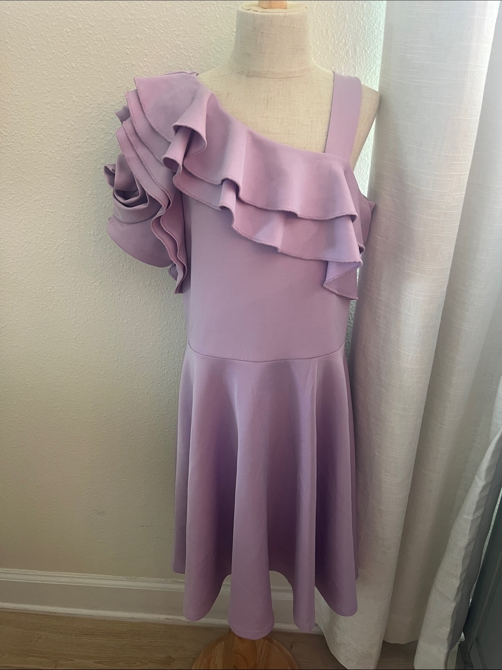 Hannah Banana Lavender One-Shoulder Ruffle Formal Dress